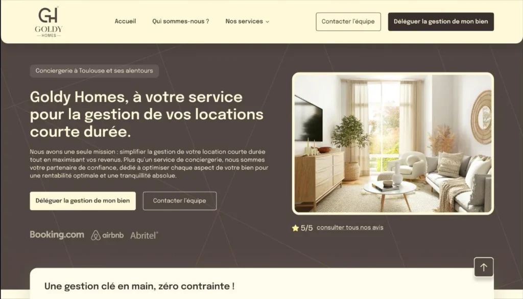 Goldy Homes — maquette de la page d’accueil