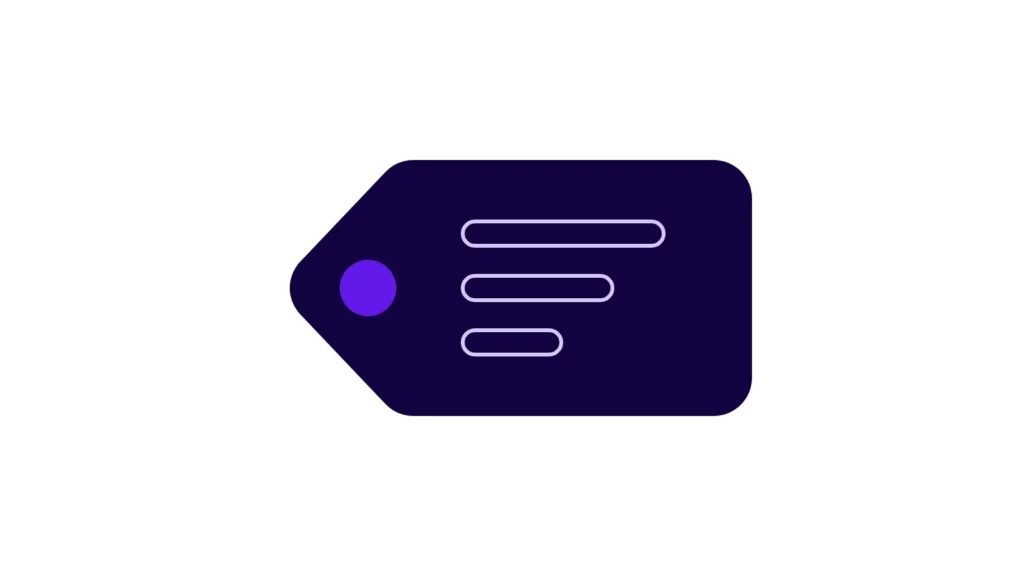 Pictogramme : une étiquette de prix dont l’œillet est un point violet