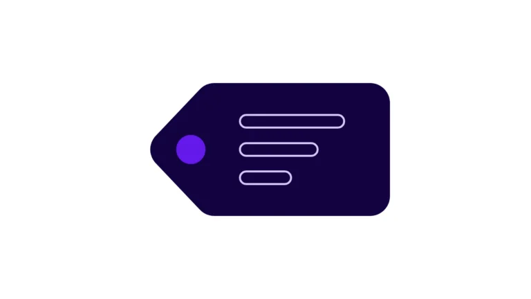 Pictogramme : une étiquette de prix dont l’œillet est un point violet